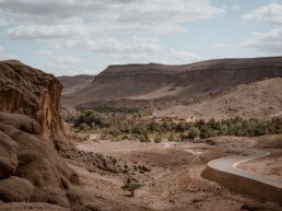 A winding road leading to the green oasis of Fint outside Ouarzazate