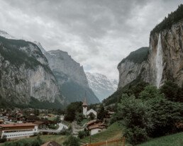 Interlaken, with the Trümmelbach waterfall and its massive mountain slopes
