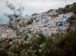 The blue city of chefchaouen on a cloudy day
