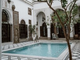 lobby area inside the riad maison bleue in fes