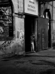 women on the phone at lx factory in lisbon